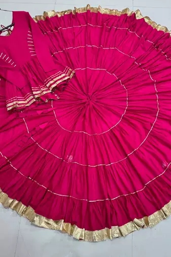 NAVRATRI RANI PINK CORA COTTON GOTTA PATTI LACE WORK LEHENGA WITH BLOUSE 