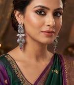Oxidized silver-tone ethnic dangle earrings with faux pearls and jewel-toned stones