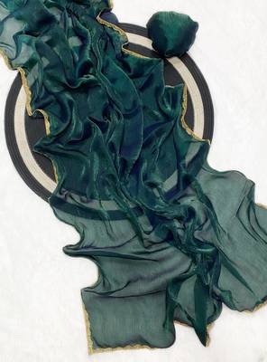 Dark Green Color alpha with beads hand work rich border work Chiffon Saree 3