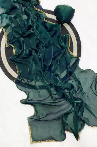 Dark Green Color alpha with beads hand work rich border work Chiffon Saree