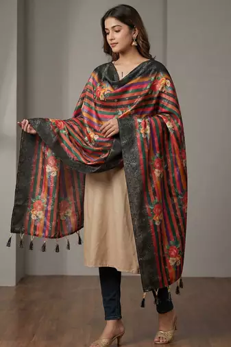 Jequared silk stall printed ethnic wear dupatta