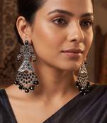 Oxidized silver-tone statement chandelier earrings with black stone accents