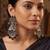 Oxidized silver-tone statement chandelier earrings with black stone accents
