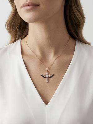 925 Sterling Silver Black & White CZ Winged Cross Pendant Necklace Set for Women 1