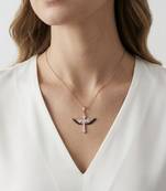 925 Sterling Silver Black & White CZ Winged Cross Pendant Necklace Set for Women