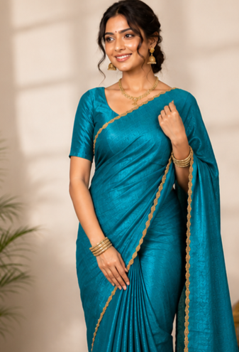 Emerald Color alpha with beads hand work rich border work Chiffon Saree