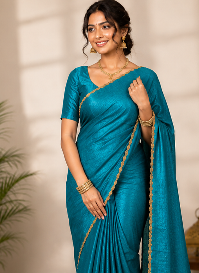 Emerald Color alpha with beads hand work rich border work Chiffon Saree