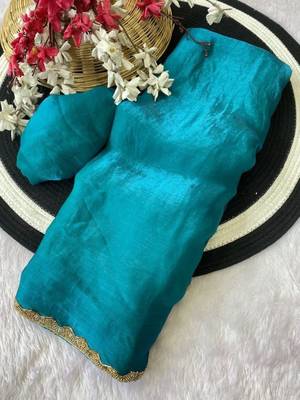 Emerald Color alpha with beads hand work rich border work Chiffon Saree 3