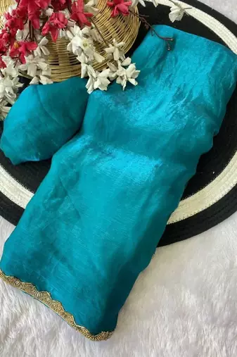 Emerald Color alpha with beads hand work rich border work Chiffon Saree