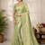 Green Color alpha with beads hand work rich border work Chiffon Saree