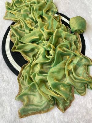 Green Color alpha with beads hand work rich border work Chiffon Saree 3
