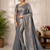Grey Color alpha with beads hand work rich border work Chiffon Saree