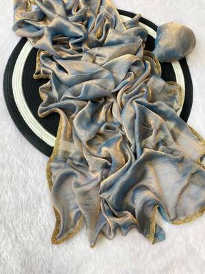 Grey Color alpha with beads hand work rich border work Chiffon Saree 2