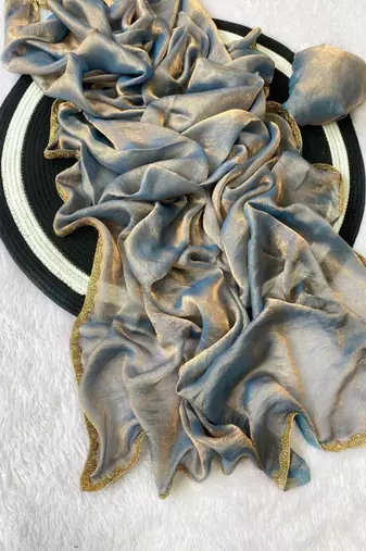 Grey Color alpha with beads hand work rich border work Chiffon Saree