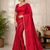 Light Red Color alpha with beads hand work rich border work Chiffon Saree