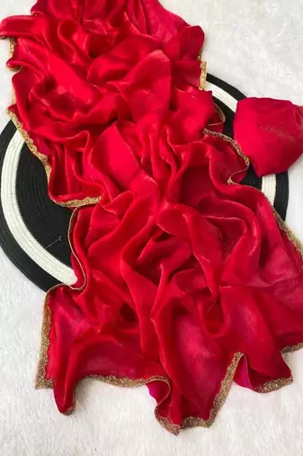 Light Red Color alpha with beads hand work rich border work Chiffon Saree