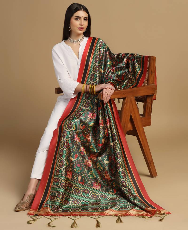Digital print assam silk dupatta for women and girls to wear on gown chaniya choli kurti etc