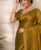 Olive Color alpha with beads hand work rich border work Chiffon Saree