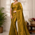 Olive Color alpha with beads hand work rich border work Chiffon Saree