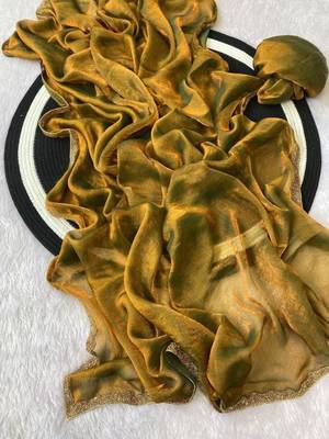 Olive Color alpha with beads hand work rich border work Chiffon Saree 3