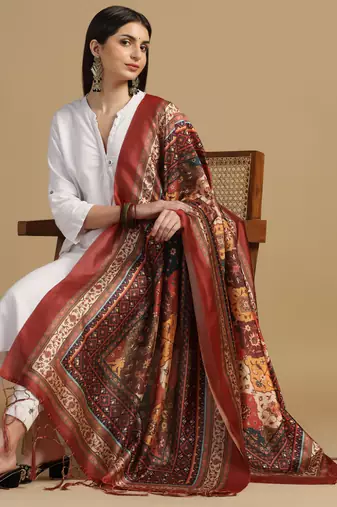 Digital print assam silk dupatta for women and girls to wear on gown chaniya choli kurti etc