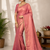 Peach Color alpha with beads hand work rich border work Chiffon Saree