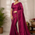 Plum Color alpha with beads hand work rich border work Chiffon Saree