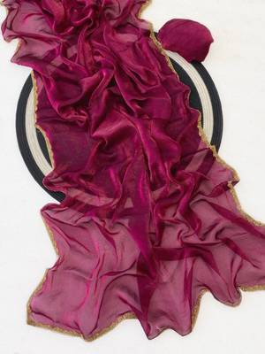 Plum Color alpha with beads hand work rich border work Chiffon Saree 3