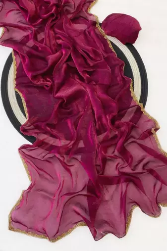 Plum Color alpha with beads hand work rich border work Chiffon Saree