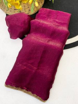 Plum Color alpha with beads hand work rich border work Chiffon Saree 4