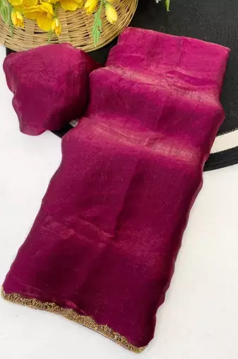 Plum Color alpha with beads hand work rich border work Chiffon Saree