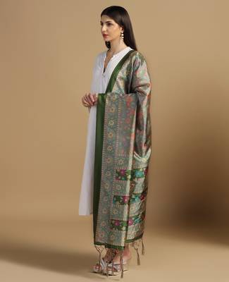 Digital print assam silk dupatta for women and girls to wear on gown chaniya choli kurti etc 1