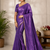 Purple Color alpha with beads hand work rich border work Chiffon Saree