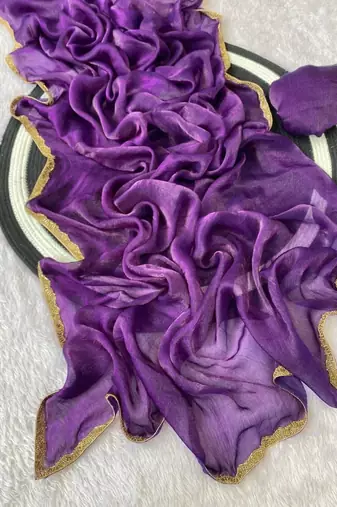 Purple Color alpha with beads hand work rich border work Chiffon Saree