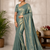 Sea Green Color alpha with beads hand work rich border work Chiffon Saree