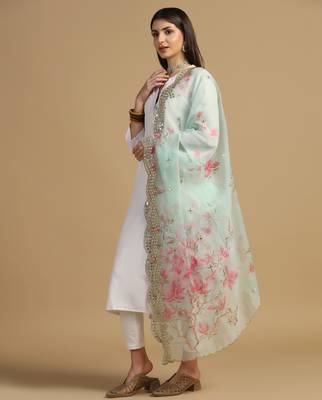 Digital print orgenza sequnce work dupatta for women and girls to wear on gown chaniya choli kurti etc 1