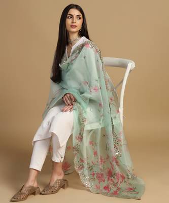 Digital print orgenza sequnce work dupatta for women and girls to wear on gown chaniya choli kurti etc 4