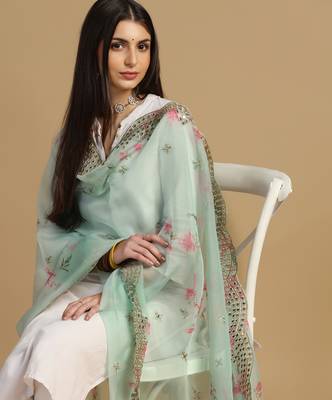Digital print orgenza sequnce work dupatta for women and girls to wear on gown chaniya choli kurti etc 5
