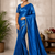 Teal Color alpha with beads hand work rich border work Chiffon Saree