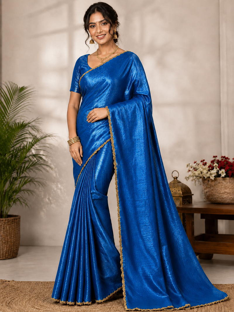 Teal Color alpha with beads hand work rich border work Chiffon Saree