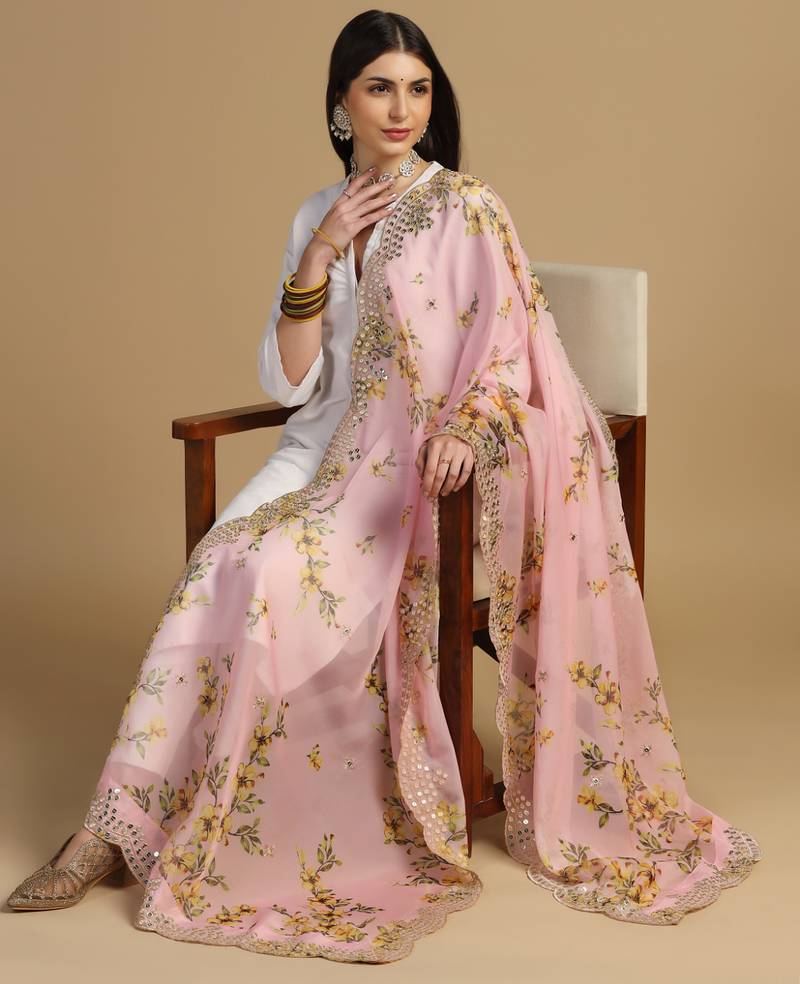 Digital print orgenza sequnce work dupatta for women and girls to wear on gown chaniya choli kurti etc