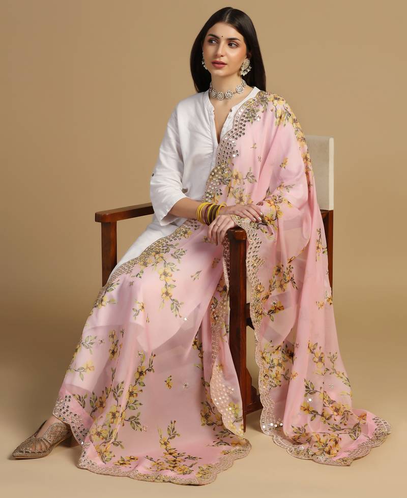 Digital print orgenza sequnce work dupatta for women and girls to wear on gown chaniya choli kurti etc