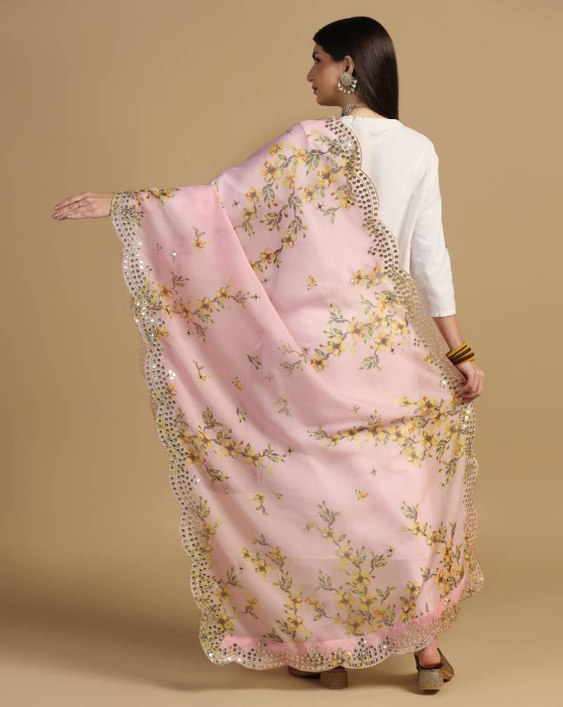 Digital print orgenza sequnce work dupatta for women and girls to wear on gown chaniya choli kurti etc