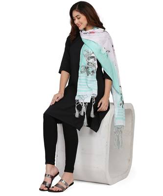 Digital motif print cotton maslin silk stall or scarf dupatta wear on kurti for women and girls 4