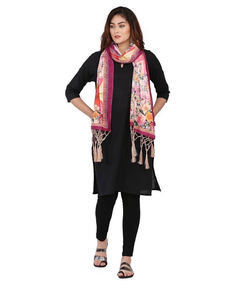 Digital motif print cotton maslin silk stall or scarf dupatta wear on kurti for women and girls