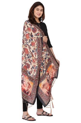 Digital motif print cotton maslin silk stall or scarf dupatta wear on kurti for women and girls