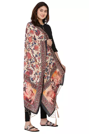 Digital motif print cotton maslin silk stall or scarf dupatta wear on kurti for women and girls