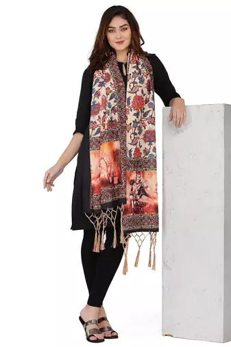 Digital motif print cotton maslin silk stall or scarf dupatta wear on kurti for women and girls