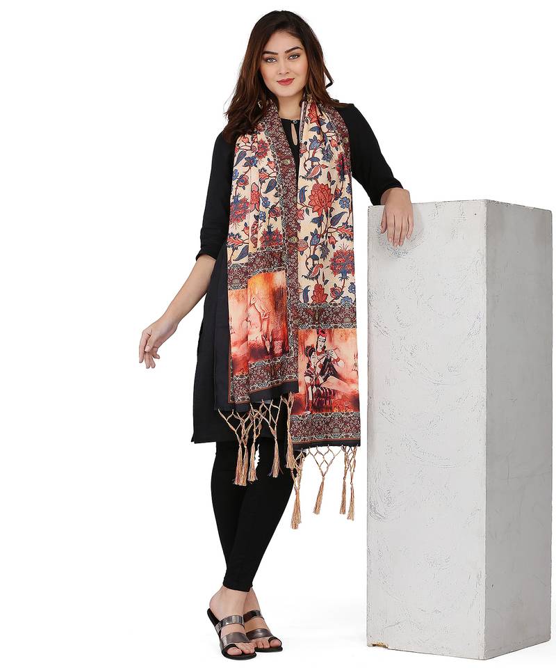 Digital motif print cotton maslin silk stall or scarf dupatta wear on kurti for women and girls