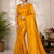 Yellow Color alpha with beads hand work rich border work Chiffon Saree